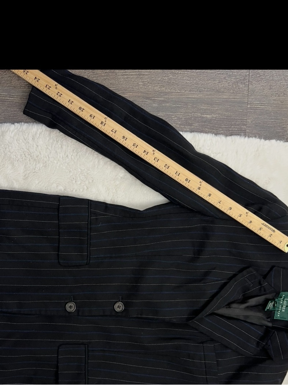 Vintage 90s Ralph Lauren Pinstripe Wool Blazer 4 Preppy Old Money Equestrian - Picture 14 of 15